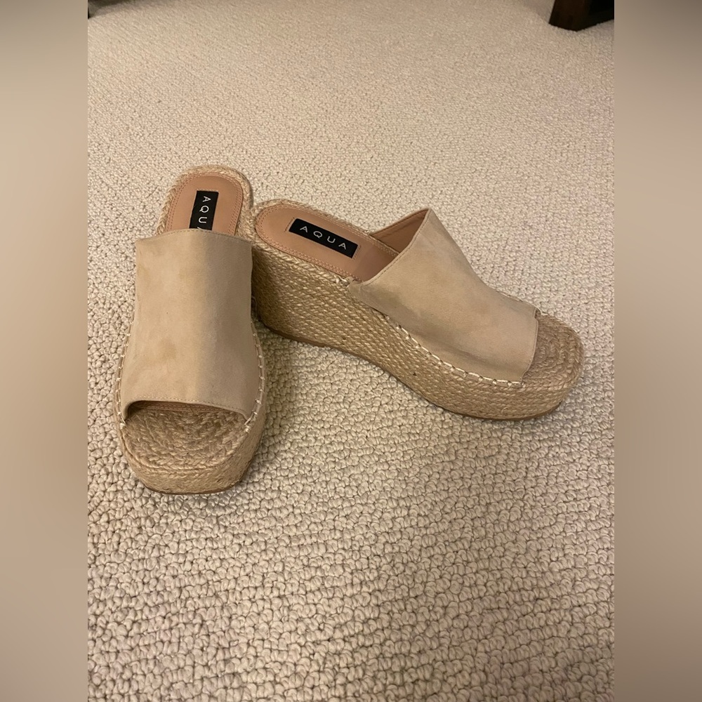 AQUA BEIGE SUEDE SLIP ON ESPADRILLES